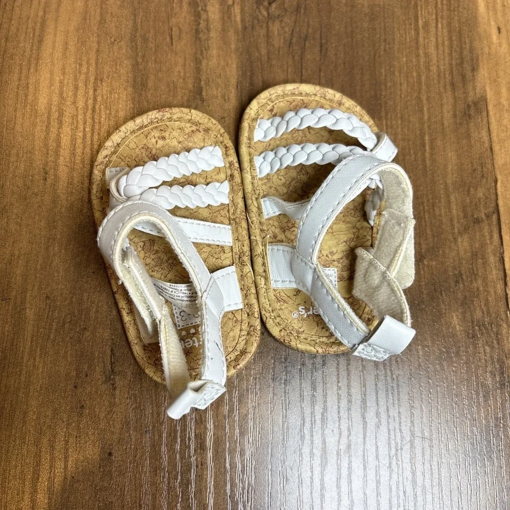 Carters Baby 0-3M White Sandals Braided Straps Boho Summer Faux Leather